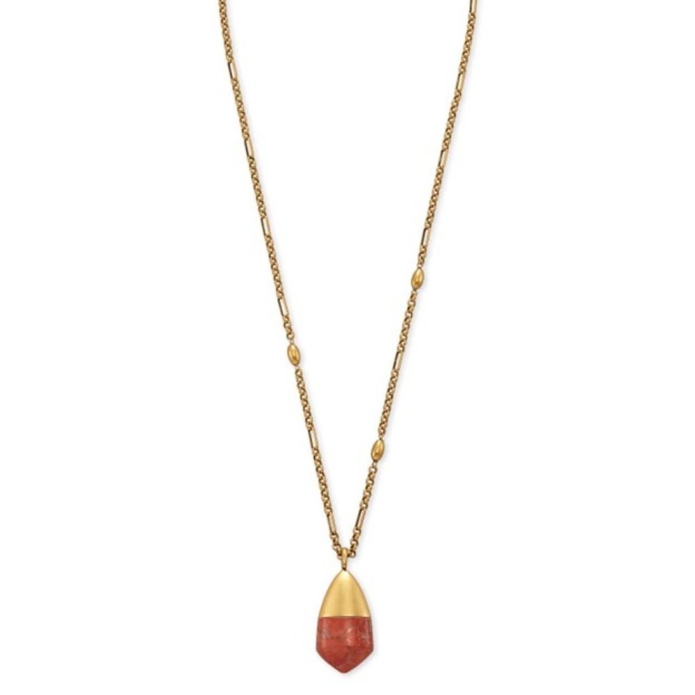 Kendra Scott Freida Vintage Gold Long Pendant Necklace Burnt Sienna Howlite NWT - Picture 6 of 6
